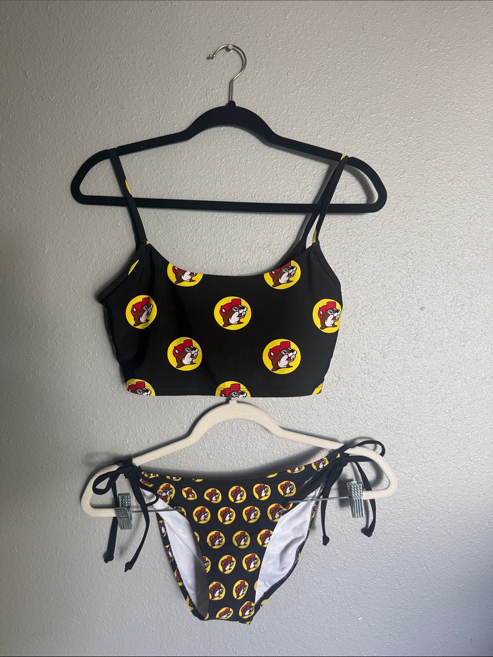 Black Bikini Set with Yellow & Red Medallion Print